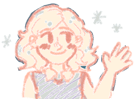 a girl blinking and waving